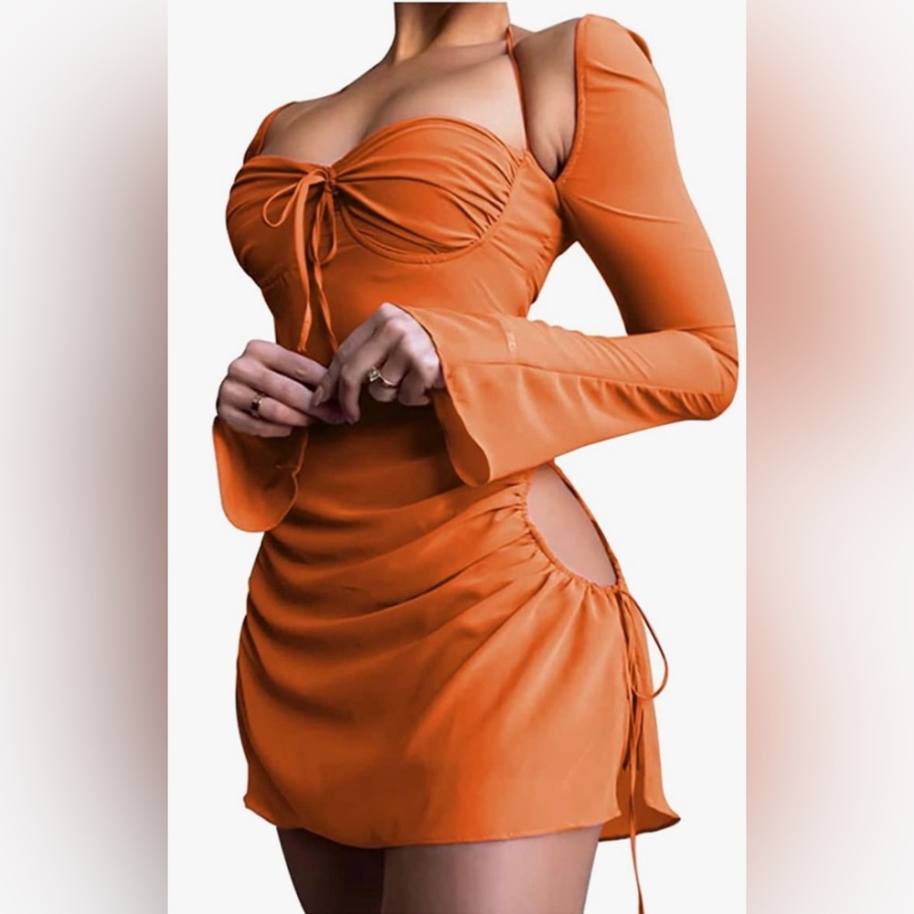 Long puff sleeve mini bodycon mesh dress flattering open hip split party dress